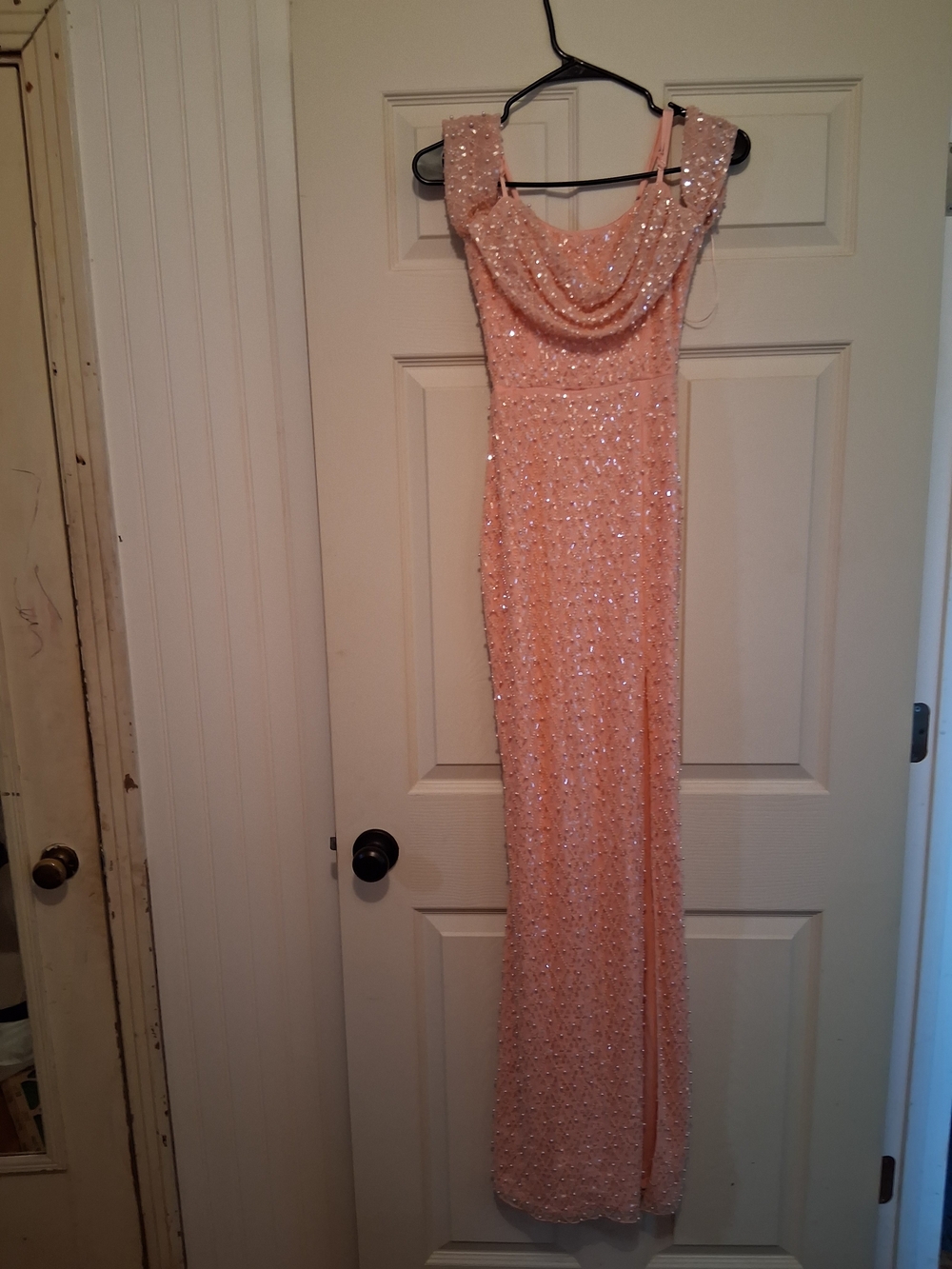 Windsor Blush Pink Sequin Cowl Neck Evening Gown